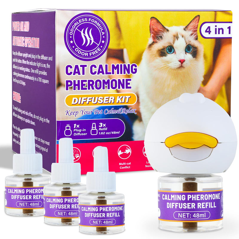 3 x 30 Day Cat Pheromones Calming Diffuser, Cat Calming Diffuser Refills for Stress, Pee Spraying, Aggression, Excessive Meowing & Scratching, 1 Diffuser & 3 Refills GREEN