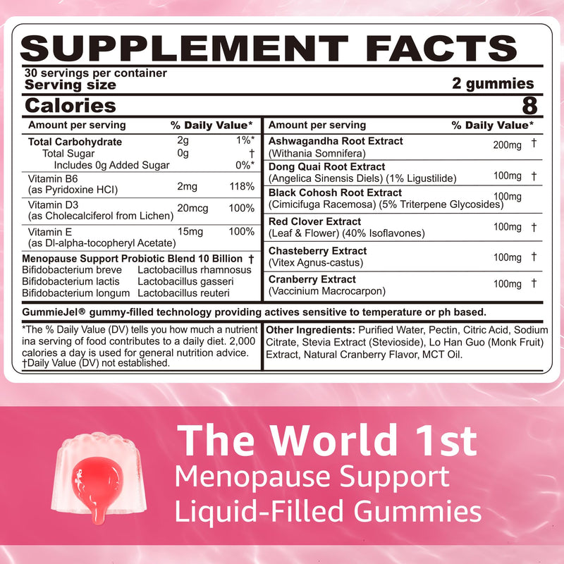 Menopause Gummies Supplement for Women w/ Black Cohosh for Hot Flashes | Menopause Support Vitamins Gummies w/ Probiotics, Ashwagandha, Red Clover, Over 50 Hormone Support, Sugar Free, Vegan, 60ct 60 Count (Pack of 1)