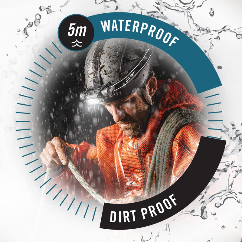 Coast WPH34R 2000 Lumen Waterproof Ultra Bright IP68 USB Rechargeable-Dual Power Headlamp, 6 Modes with Spot and Flood Beams, Black/Grey - BeesActive Australia