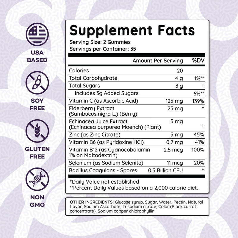PAYÉ Elderberry Gummies, Vitamin C Immune Support Supplement + Probiotic Gut Health - Sambucus, Echinacea, Vitamin B, Zinc, Selenium, 70 Gummies for Adults and Kids 70 Gummies (Pack of 1)