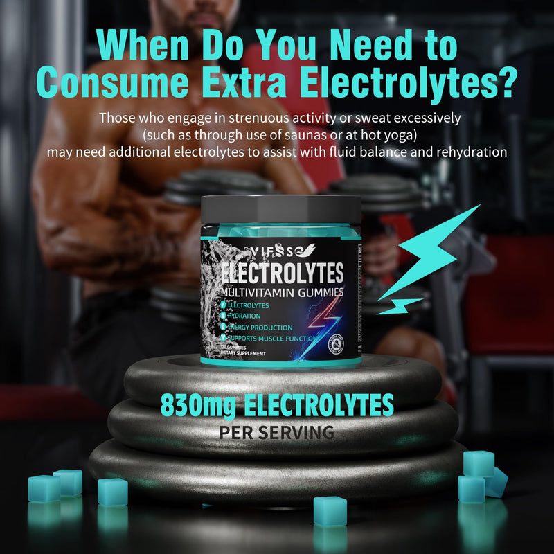 VIFSSG Electrolytes Gummies No Sugar, 120 Chewable Electrolyte Gummies with 6 Electrolytes for Runners and Endurance Sports, Refreshing Blue Raspberry, Hydration Electrolyte Chews, 1 Pack 120 Count (Pack of 1)