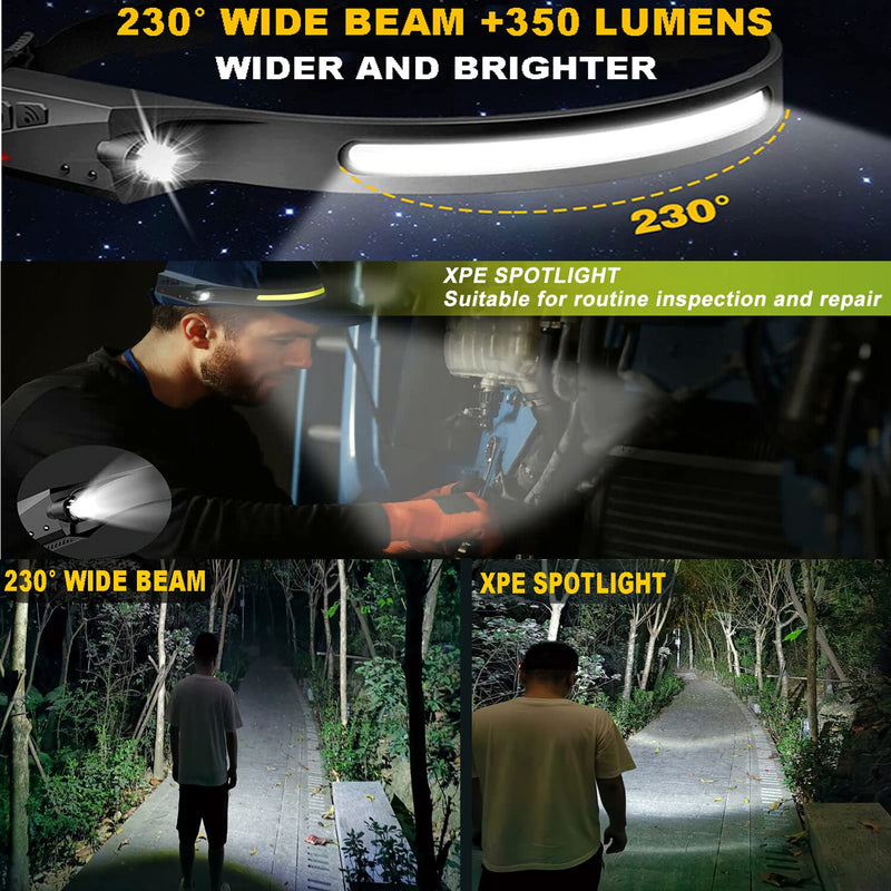 Headlamp Rechargeable, Head Lamps Led Rechargeable with Motion Sensor Headlamps Adults, 9 Mode Head Lights Forehead, Super Bright Hard Hat Light for Running, Hiking, Camping (3PCS Black) 3PCS Black