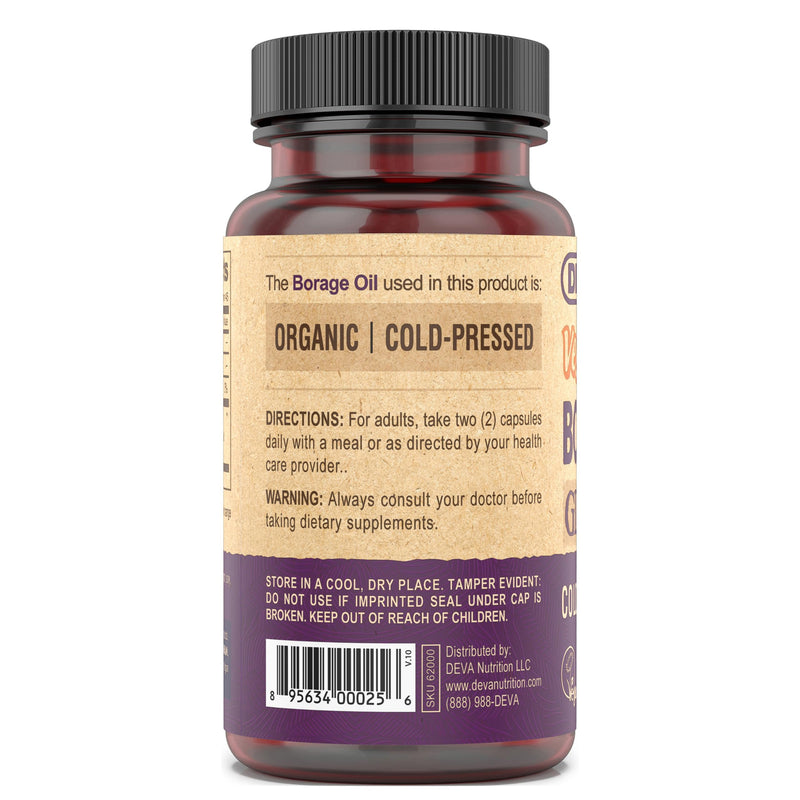 DEVA Vegan Vitamins, Borage Oil 500mg, Source of Omega-6 Fatty Acid GLA (Gamma linolenic Acid), Cold-Pressed & Unrefined, 90 Tablets (Pack of 2) 90 Count (Pack of 2)
