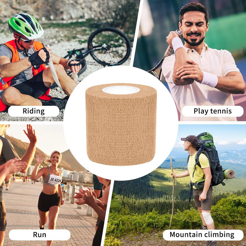 24 Pack Self Adhesive Bandage Wrap 2 Inch x 5 Yard Nonwoven Elastic Athletic Tape for Ankle, Knee & Wrist Sprains, 12 Colors 2 Inch (Pack of 24) Multicolour - BeesActive Australia