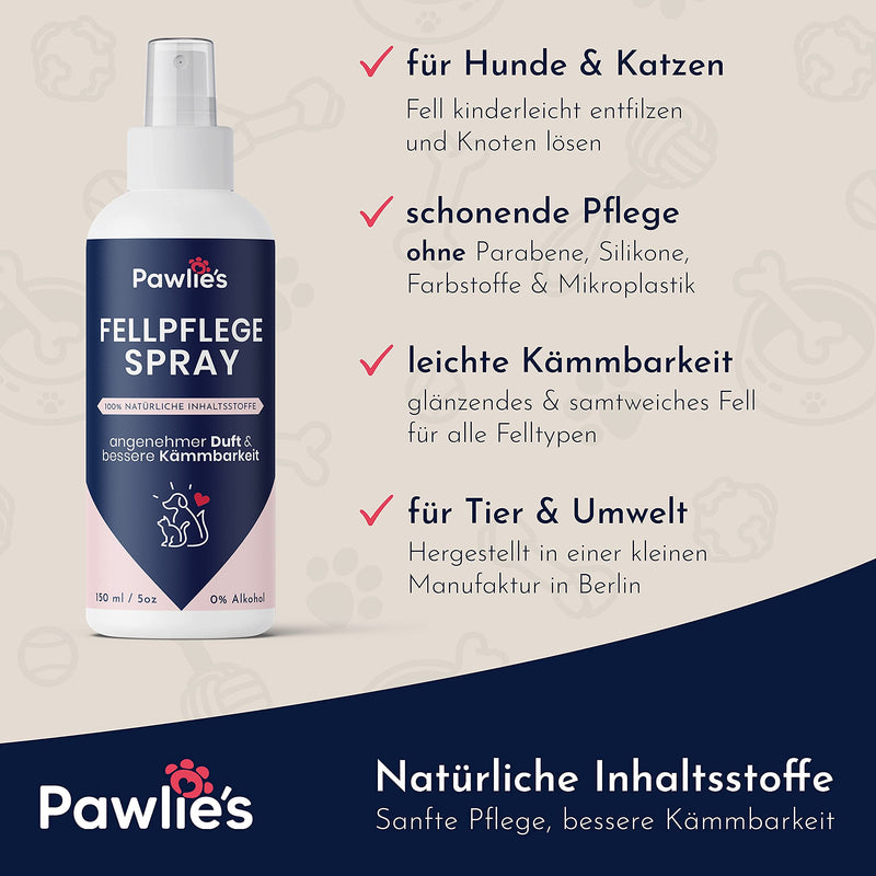 Pawlie's Grooming Spray for Dogs & Cats - for Velvety Soft & Shiny Fur, Dog Grooming, Cat Grooming, Dogs, Dog Accessories, Dog Grooming Sensitive 150 ml (Pack of 1) - BeesActive Australia