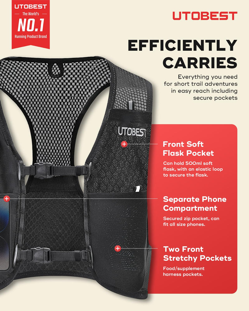Running Vest for Women Men, Ultra-Light Minimalist Hydration Vest, Breathable Reflective Running Gear for Trail Hiking Jogging Vest Only SM (30-34 inch)