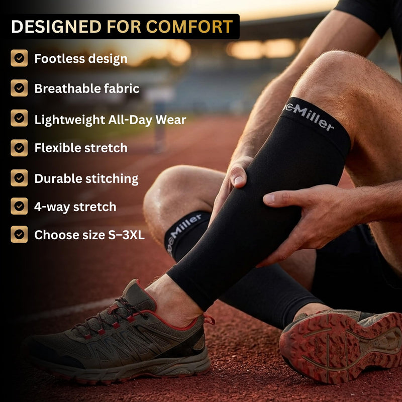 Doc Miller Calf Compression Sleeve for Petite Women & Men, 20-30mmHg, Footless Leg Sleeve Brace for Varicose Veins, Pregnancy, Running & Cycling, Knee-High, Shin Splints, Recovery, 1 Pair Large Beige - BeesActive Australia
