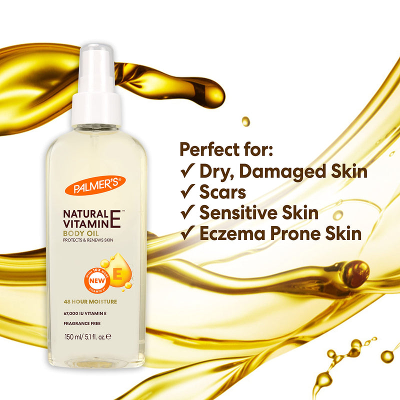 Palmer's Vitamin E Body Oil, Multi-Purpose Skin Care (5.1 Ounce) | Protects & Renews Dry, Damaged Skin with Highly Concentrated Vitamin E For Healthier, Younger-Looking Skin, 48hr Moisture 5.1 Fl Oz (Pack of 1)