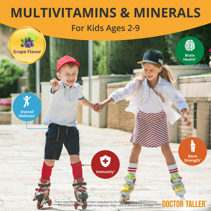NuBest Doctor Taller Kids - Kids Multivitamins, Toddler Vitamins - Support Healthy, Immunity and Bone Strength for Ages 2 to 9 - Grape Flavor - 60 Vegan Chewable Tablets | 1 Month Supply 60 Count (Pack of 1)