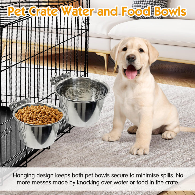 Stainless Steel Dog Bowls,2 Pack Dog Crate Water Bowl No Spill Kennel Water Bowl Hanging Cage Accessories Durable Pet Feeder Dish for Cat Puppy Bunny Guinea Pig Ferret (M:7"×4.3") M:6.3"×4" - BeesActive Australia