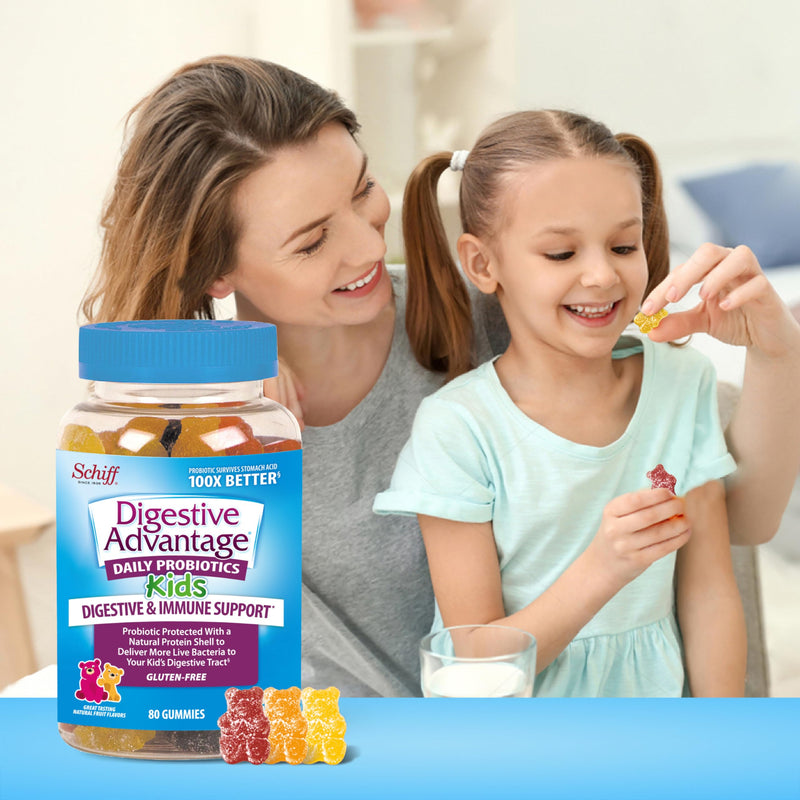 Digestive Advantage Daily Kids Probiotics - 2X 80ct Fruit Flavor Gummies natural fruit flavours 80 Count (Pack of 2)