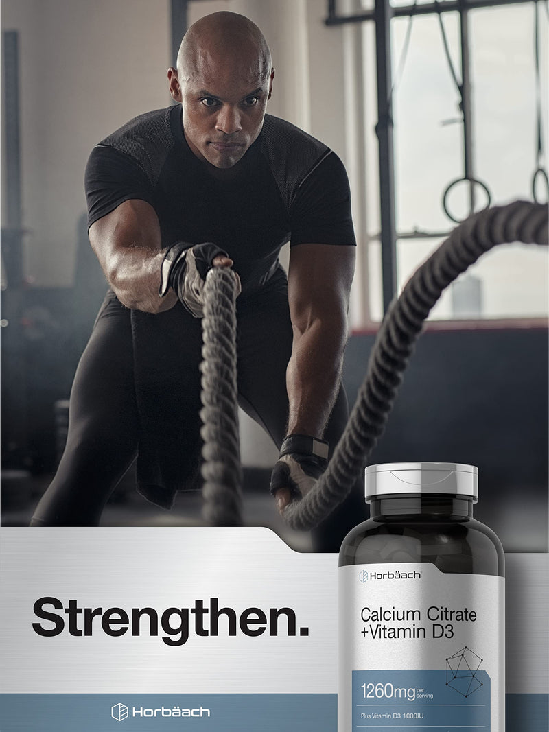 Horbäach Calcium Citrate with Vitamin D3 | 1260 mg | 250 Caplets | Vegetarian, Non-GMO, Gluten Free Supplement