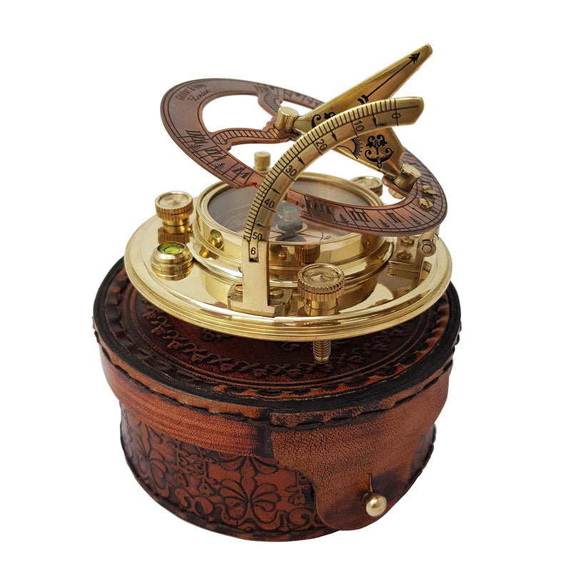 Brass Nautical - Antique Brass & Copper Sundial Compass, Sundial Clock in Box Gift Sun Clock Ship Replica Watch - BeesActive Australia
