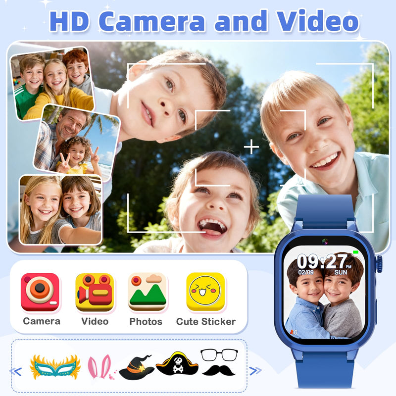 Smart Watch for Kids with 40 Games Video Camera Music Pedometer Flashlight Alarms 12/24 hr HD Touch Screen Kids Watch 2 Extra Bands Birthday Gift for Boys Girls Ages 4-12 Years Old(Blue) BLUE - BeesActive Australia