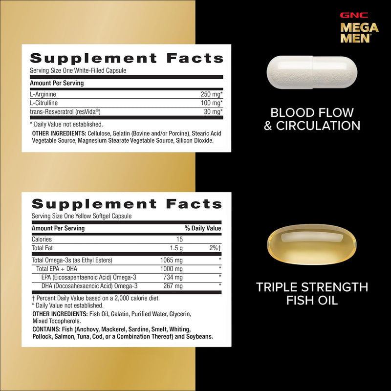 GNC Mega Men Performance and Vitality Vitapak Program for Men, Convenient Complete Nutrition, 5 Products in 1 Pack, Circulation, Blood Flow, Stronger Drive - New & Improved - 30 Packs Old Version