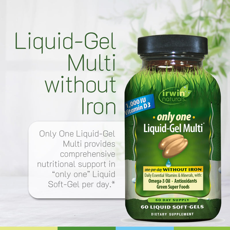 Irwin Naturals Only One Daily Multivitamin Iron-Free Formula | Daily Essential Nutrient Support | Essential Vitamins & Minerals | Green Super Food Blend | 2 X 60 Count 60 Count (Pack of 2)