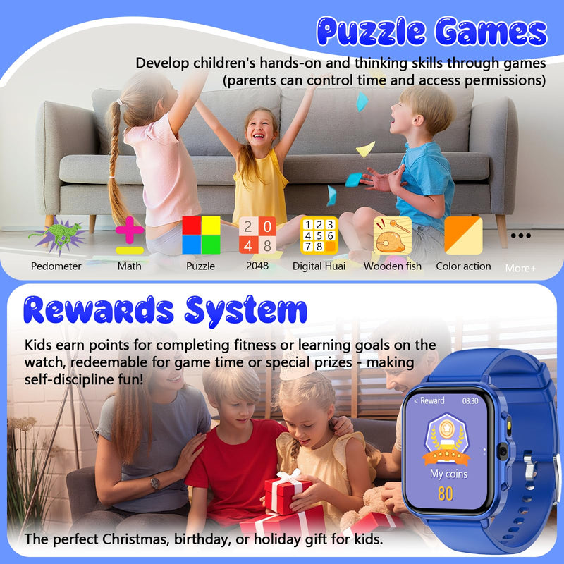 Kids Watch, 1.85" Fitness Tracker Pedometer, Heart Rate, Sleep Monitor, NO APP/Phone, Alarm Clock, Smartwatches with Video Music, IP68 Waterproof, Puzzle Games, Gift for Boy Girl, Smart Watch for Kid Dark Blue 1.85" - BeesActive Australia