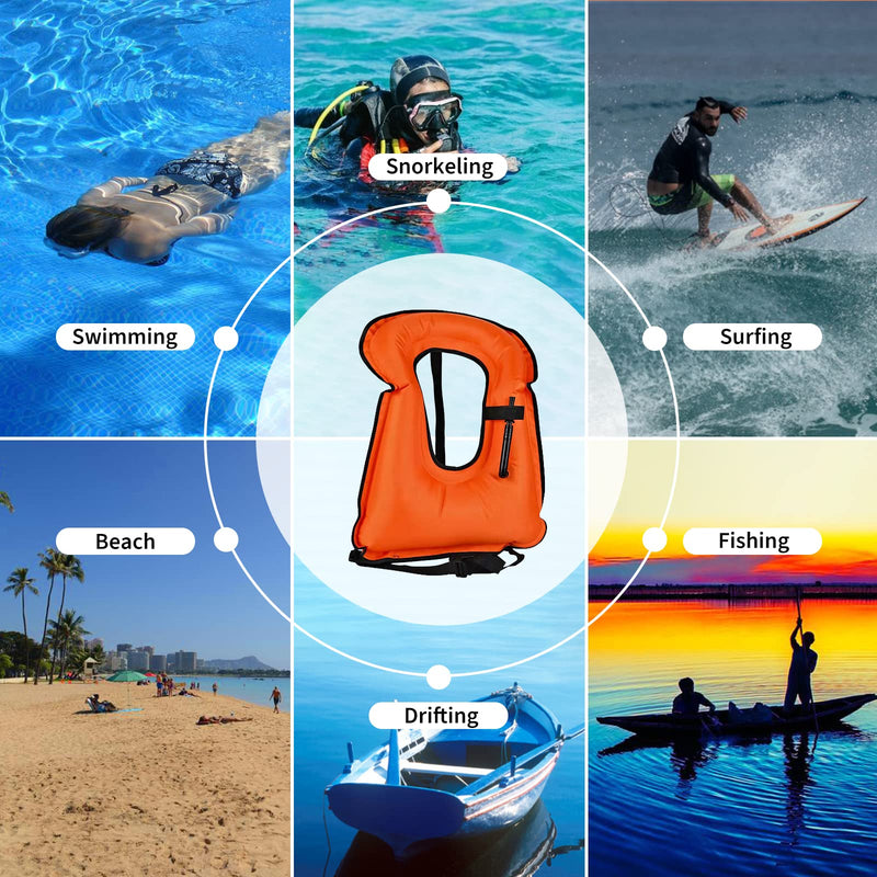Swim Vest for Adults,Inflatable Buoyancy Vests-Portable Snorkel Vest for Diving Surfing Swimming Outdoor Water Sports 40-100kg Orange