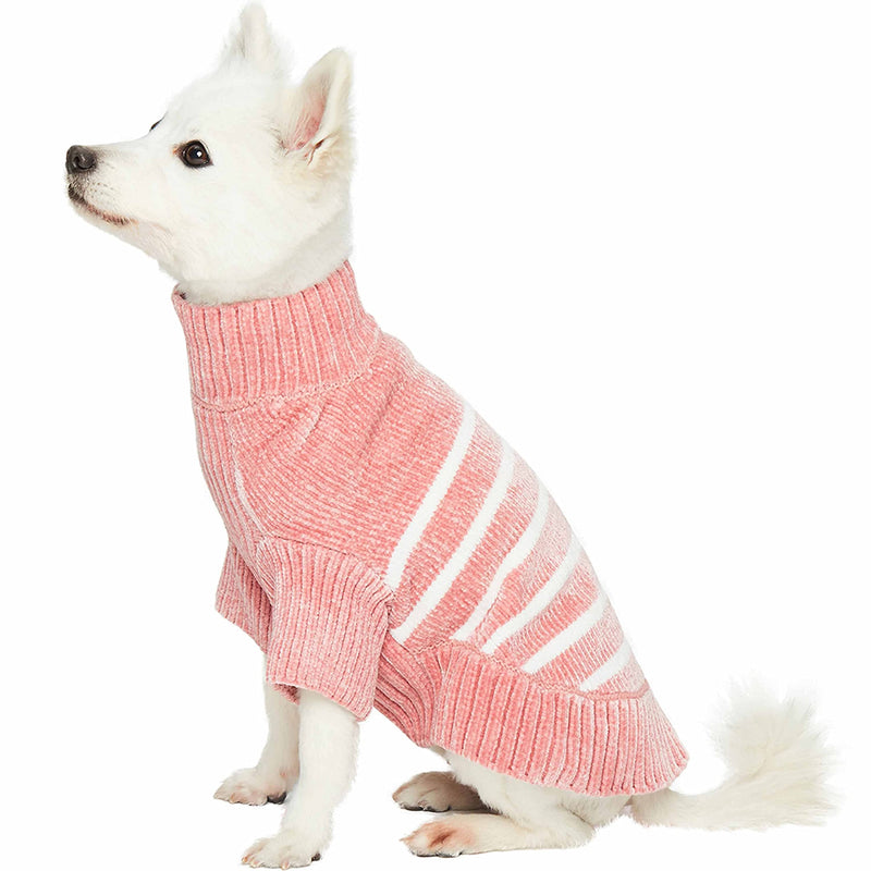 Blueberry Pet Cozy Soft Chenille Classy Striped Dog Sweater in Dusty Rose, Back Length 16", Pink Clothes for Dogs 16 inch (Pack of 1) - BeesActive Australia