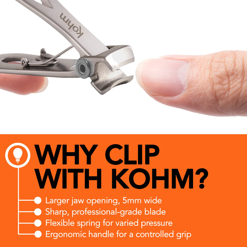KOHM Nail Clippers for Thick Nails - Heavy Duty, Wide Mouth Professional Fingernail and Toenail Clippers for Men, Women & Seniors, Silver Curved-silver - BeesActive Australia