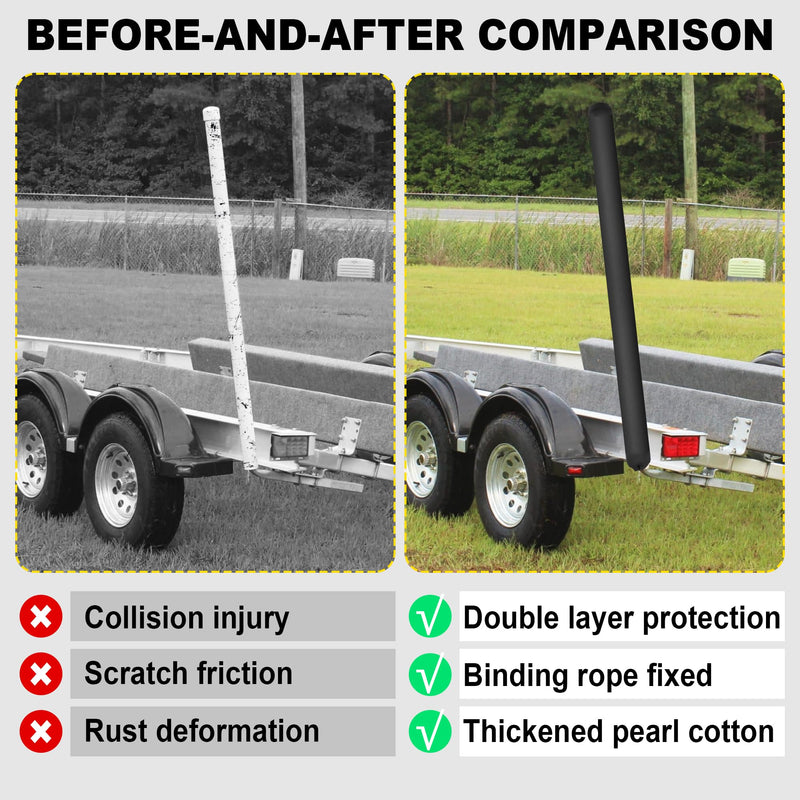 Pair of Boat Trailer Guide Pole Pad and Cover Heavy Duty Canvas Boat Trailer Capped Guide Pole Pad Cover- Black 60" - BeesActive Australia