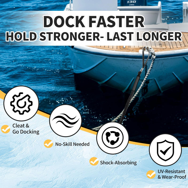 4ft Boat Ropes for Docking with Loops – Heavy-Duty Bungee Dock Lines for Boats, Jet Skis, Kayaks (Stretches to 5.5ft), Pack of 4, Pack of 4 (Black) Black