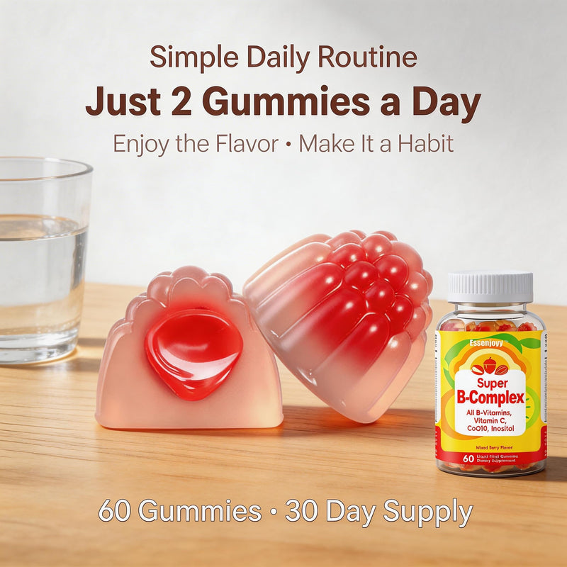 Liquid-Filled B Complex Gummies for Daily Routine, Juicy Berry Flavor, Complete B Vitamins with Vitamin C, CoQ10 & Inositol, Easy to Enjoy, 60 Gummies x 2 (120 Total) 60 Count (Pack of 2)