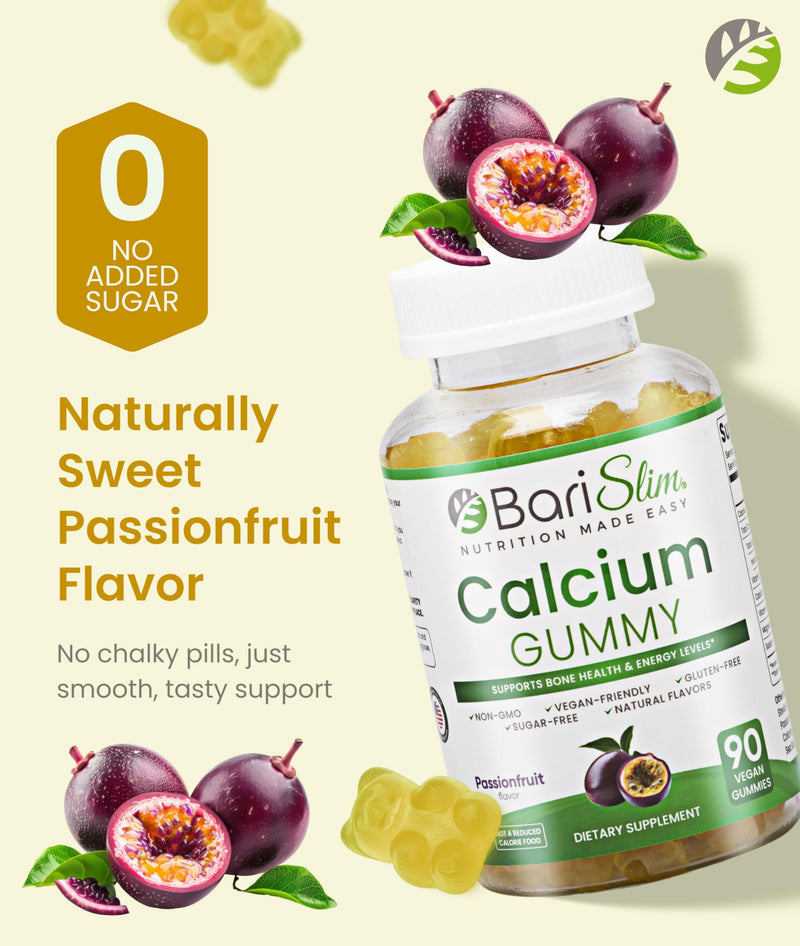 BariSlim Bariatric Calcium Gummies - Specially Formulated Bariatric Vitamins for Patients After Weight Loss Surgery - Supports Energy Levels & Bone Health | Passionfruit (90 Vegan Gummies)