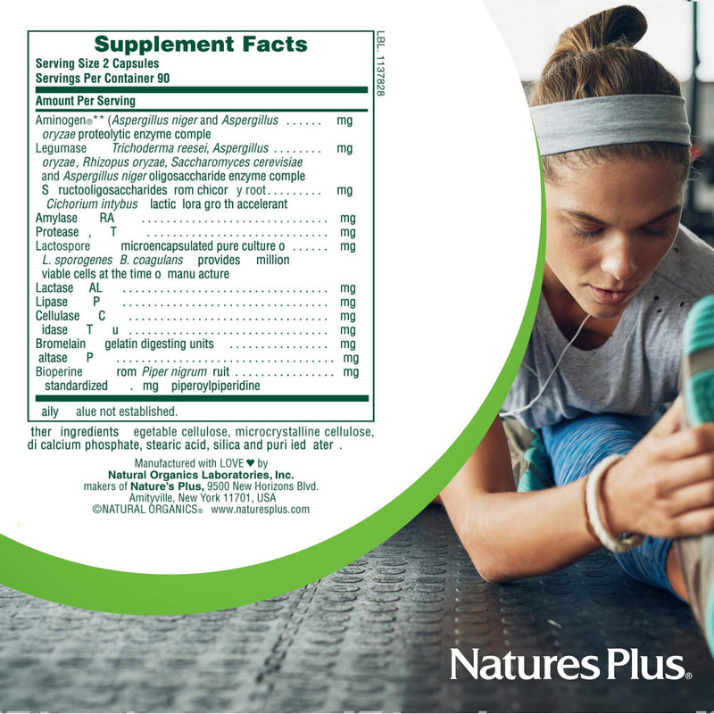 NaturesPlus Acti-Zyme - 180 Capsules - Digestive Enzyme Support Supplement with Probiotics - Promotes Gut Health & Digestion - Gluten Free, Vegetarian - 90 Servings 180 Vegetarian Capsules