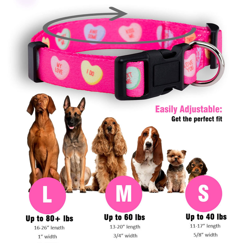 Native Pup Valentine’s Dog Collar- Valentines Day Pet Collars- Valentine Girly Hearts- Pink Red Heart- Cute Boy Girl Puppy Gift- Adjustable for Small, Medium, Large Breeds (Candy Hearts, Medium) Valentines Candy Hearts - BeesActive Australia