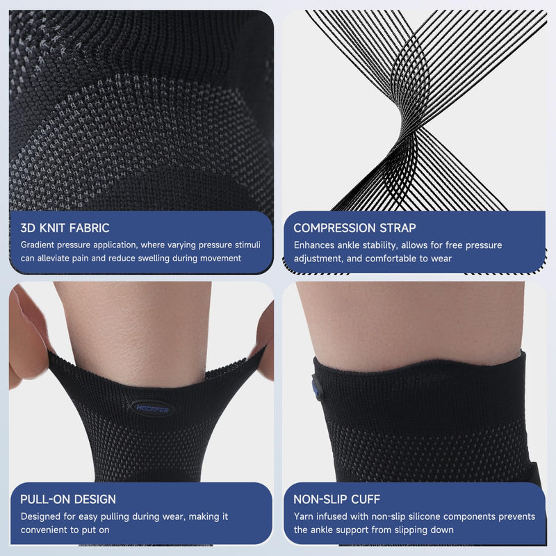 Hocafer Ankle Brace for Women ＆ Men, Ankle Compression Sleeve with Ankle Silicone Pad, Ankle Support for Plantar Fasciitis, Arthritis(Black, M, Right) Right, M Black