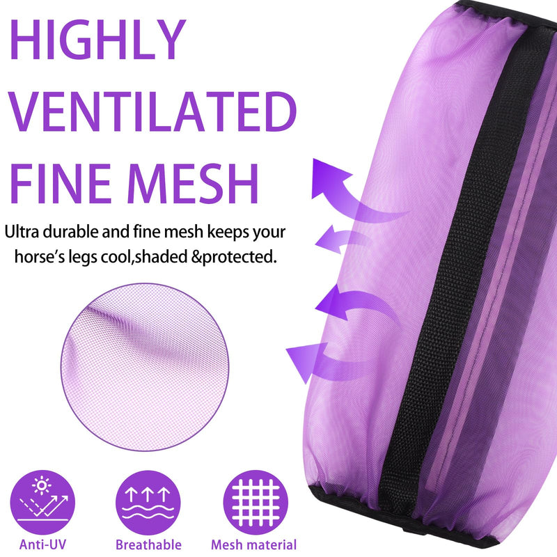 Loose Fitting Horse Leggings Breathable Fine Mesh Leg Guard Anti-Mosquito Fly Boots for Horse Equestrian Equipment Protect Horse Legs Set of 4 (Purple) - BeesActive Australia