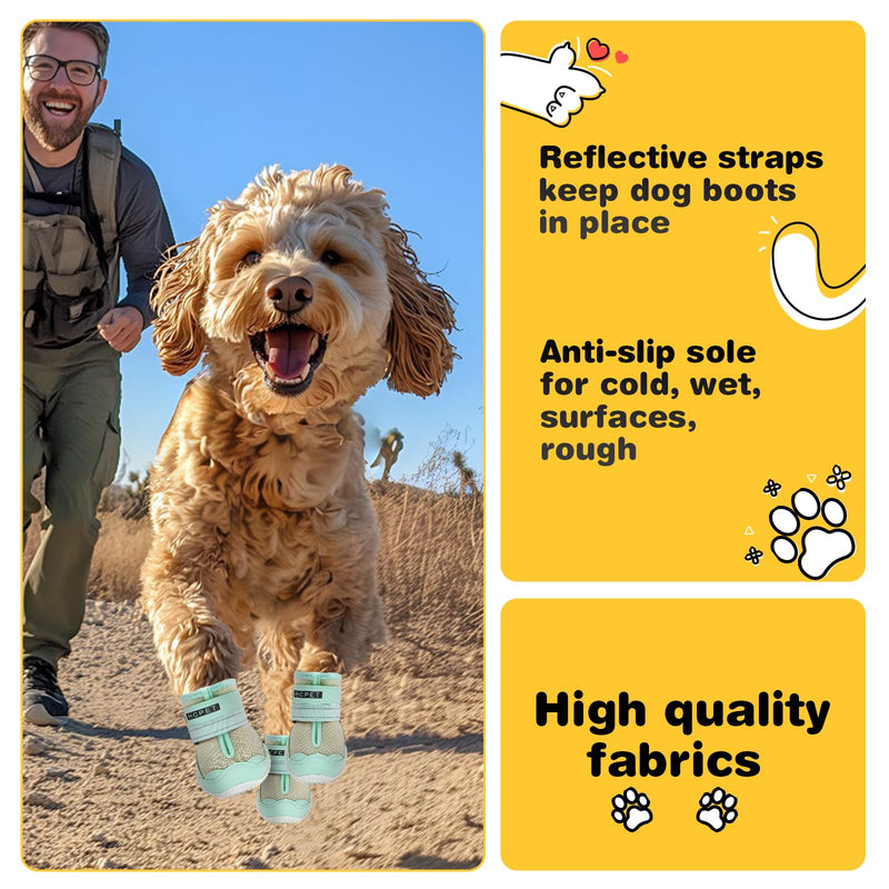 Hcpet Dog Shoes for Large Dogs, Breathable Dog Booties for Small Medium Dogs, Anti-Slip Dog Boots & Paw Protectors for Hot Pavement Winter Snow Hiking with Reflective Straps Green Size 1 #1 (Width 1.37 inch) for 10-23 lbs - BeesActive Australia