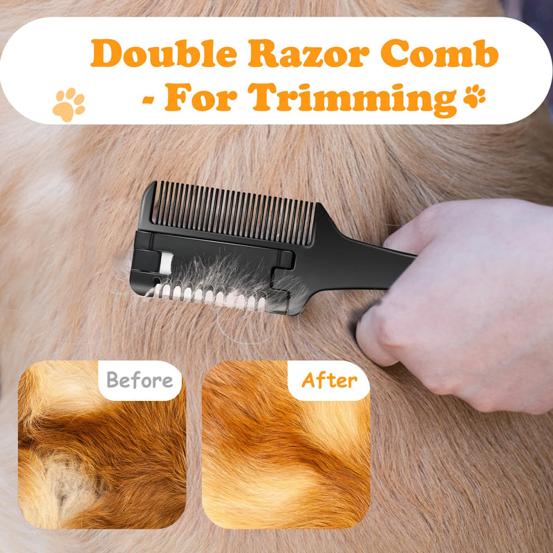 Razor Comb for Dogs Cats with 10 Pcs Extra Blades, Pet Razor Comb 2 in 1 | Trimming & Grooming, Dog Cat Brush that Cuts Hair, Hair Cutter Comb for Dog Cat, Pet Hair Trimmer Grooming Comb for Dog Cat - BeesActive Australia