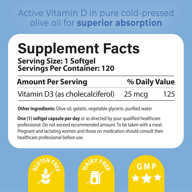 Pharma Nord D-Pearls 1000 iu (25 mcg) High Absorption Vitamin D3 120 Count | Daily Immune, Bone, & Muscle Support, Easy-to-Swallow Tiny Softgels in Organic Olive Oil, Non-GMO, Gluten-Free