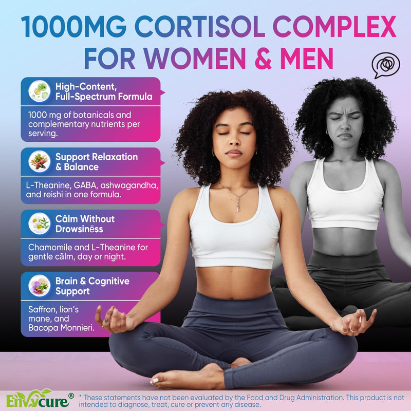 Cortisol Gummies for Women & Men, 19-IN-1 High Cortisol Reducer Supplement w/B Vitamins, Magnesium Glycinate, Ashwagandha, Saffron, Lion's Mane, Reshi for Relaxation, Focus & Balance Support, 2 Packs 60 Count (Pack of 2)