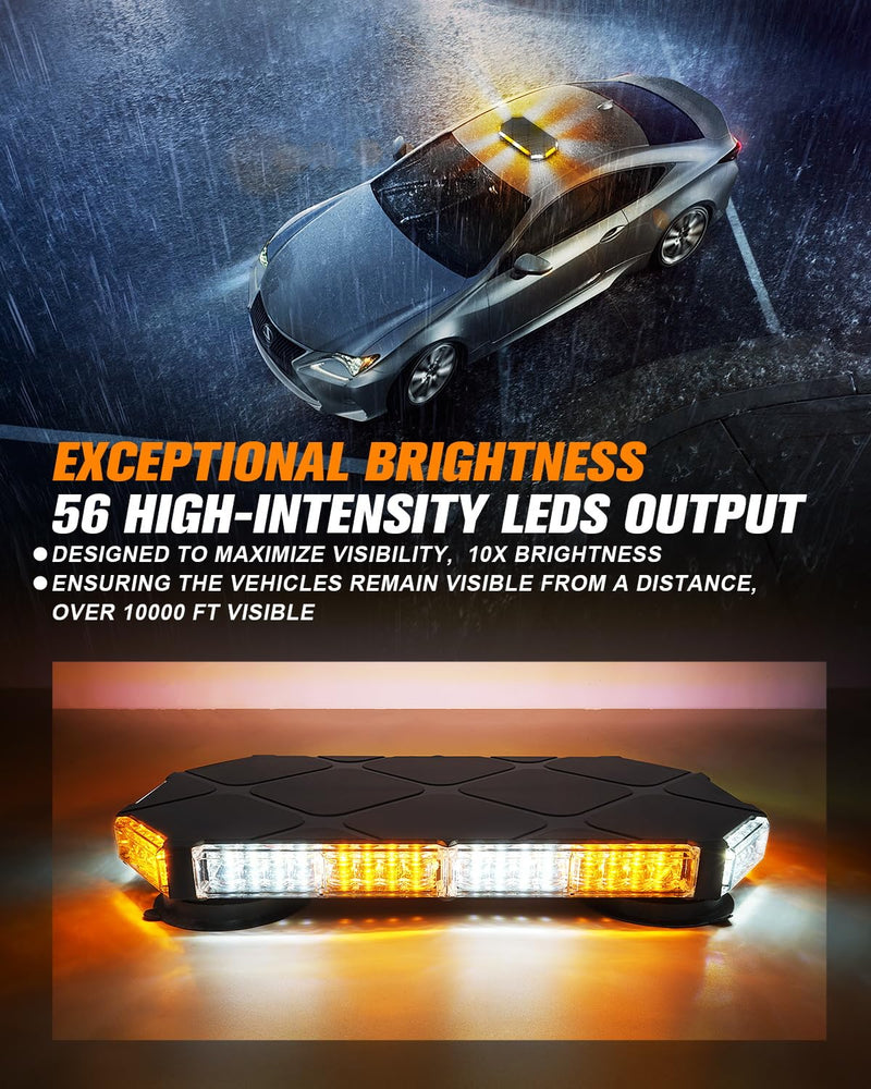 LUMENIX 56 LED Roof Top Strobe Beacon Lights Bar Rooftop Hazard Warning Emergency Safety Flashing Plow Light for Construction Vehicles Tow Commercial Trucks Postal Security Cars Snowplow - Amber White White Amber - BeesActive Australia