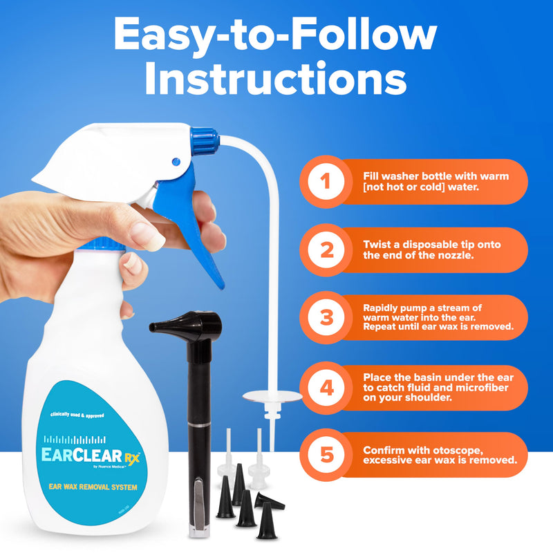 EarClearRX Flexible Tip Kit – Complete at-Home Ear Cleaning Kit for Adults & Kids - Easy-to Use Ear Cleaner - Includes Bottle Washer, Basin, 20 Disposable Tips, Microfiber Towel & Otoscope Penlight - BeesActive Australia