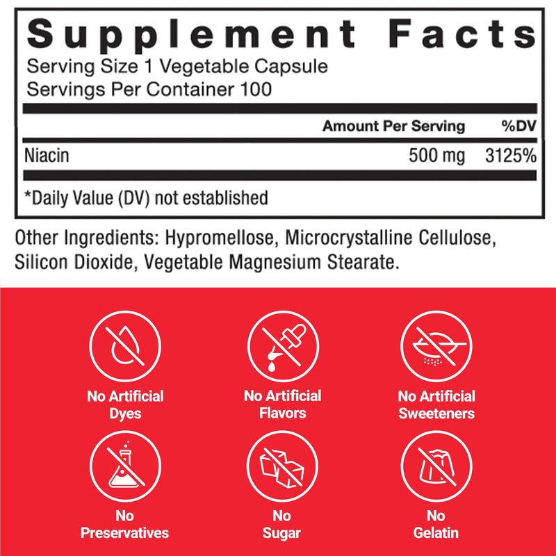 Force Factor Niacin Vitamin B3 to Support Cellular Energy & Heart Health | Niacin 500mg Heart-Health & Cardiovascular Health Supplement, Vegan, No Gelatin, Non-GMO, 100 Vegetable Capsules