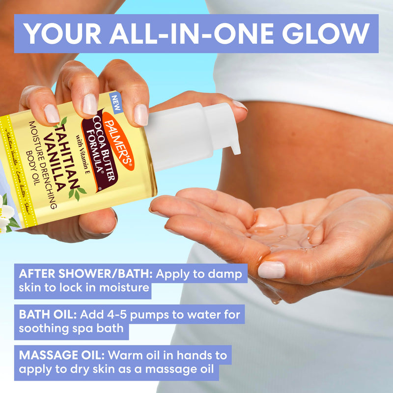 Palmer's Tahitian Vanilla Body Oil, Cocoa Butter Formula (6.5 Fl Oz) | Shea Butter & Vitamin E provide 72-hour hydration to protect, soothe dryness & soften skin. Dermatologist approved. 6.5 Fl Oz (Pack of 1)