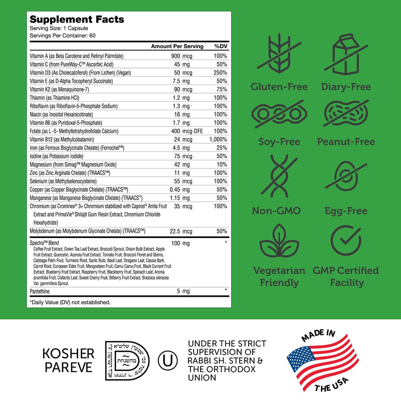 Zahler - One Daily Vegan Multivitamins for Women & Men (60 Count) Kosher Essential Vitamins & Minerals with Whole Food Spectra Blend - Vegetarian and Vegan Vitamins for Adults