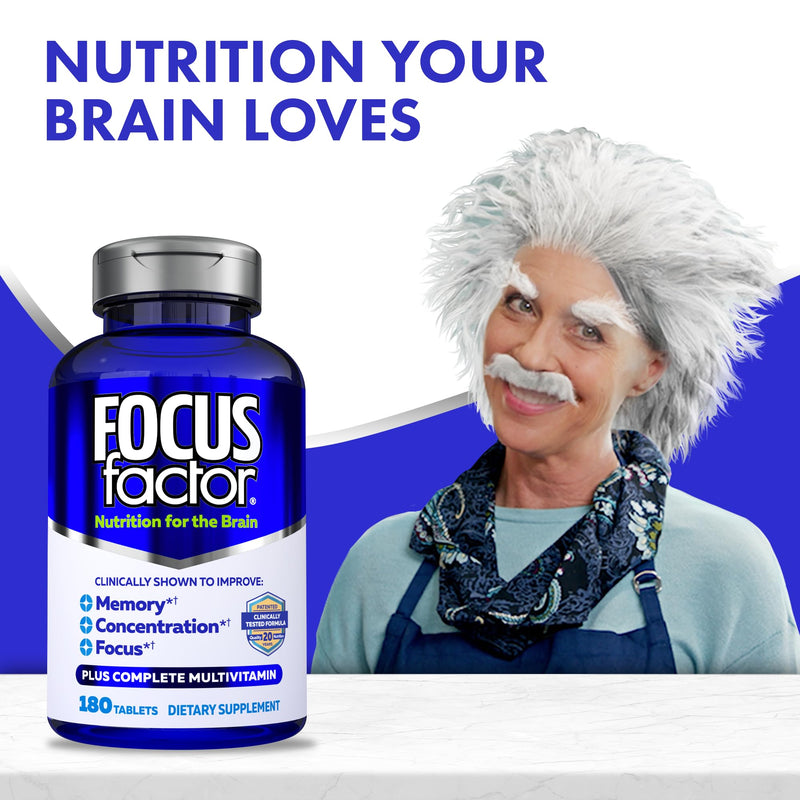 Focus Factor Original Brain Supplement Multivitamin Improve Memory and Clarity Boost Concentration Neuro Energy Learning Reasoning for Men and Women (180 Count) 1 Count (Pack of 180)