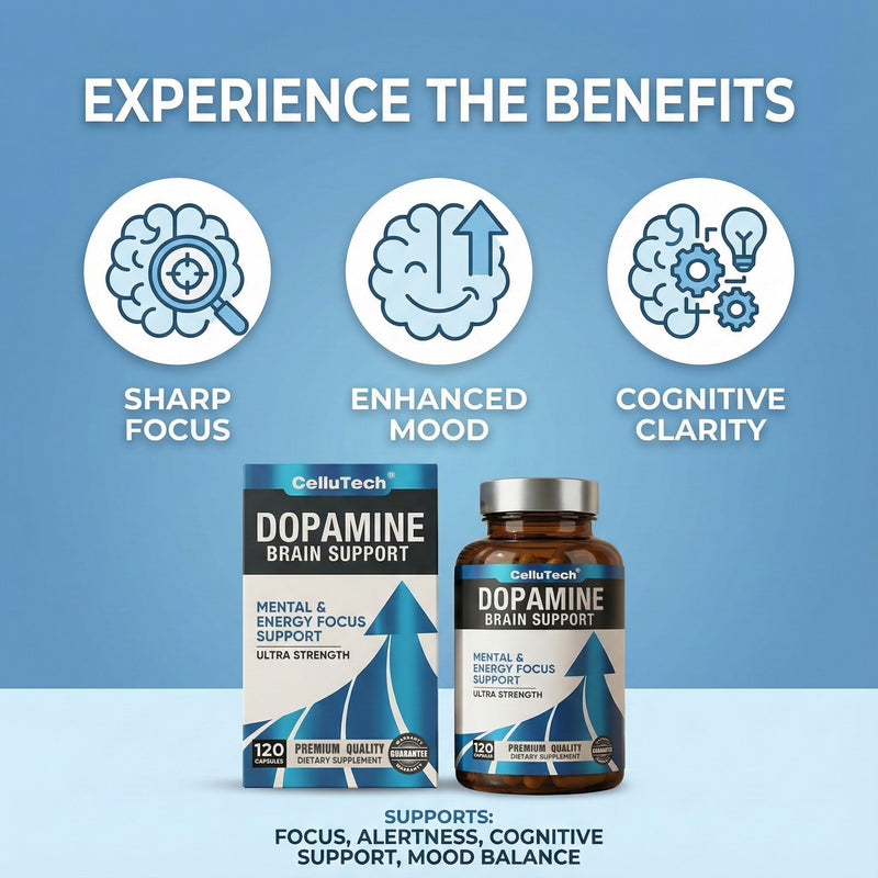 L-Tyrosine Dopamine Brain Food Supplement | Mental Energy & Focus Support with B Vitamins | Cognitive Health & Mental Drive, Vegan Capsules,120 Count