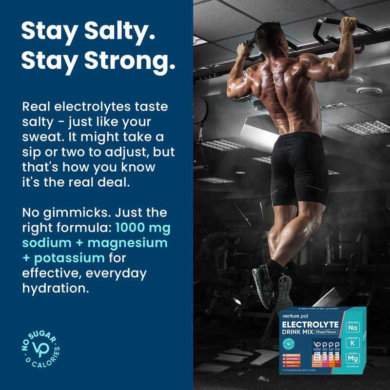 Venture Pal High Sodium Sugar Free Electrolytes Powder Packet, 16 Sticks | Hydration Packets with Vitamin, Sodium & Potassium, Zero Calories, Vegan, Keto & Paleo Friendly Electrolyte Drink Mix 0.21 Ounce (Pack of 16) V1-Variety Salt