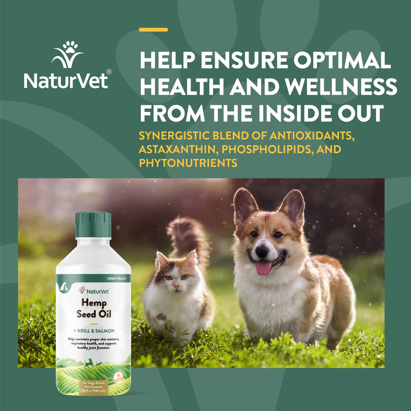 NaturVet Hemp Seed Oil Krill and Salmon, 32 oz. Liquid, Made in The USA 32 fl oz - PawsPlanet Australia
