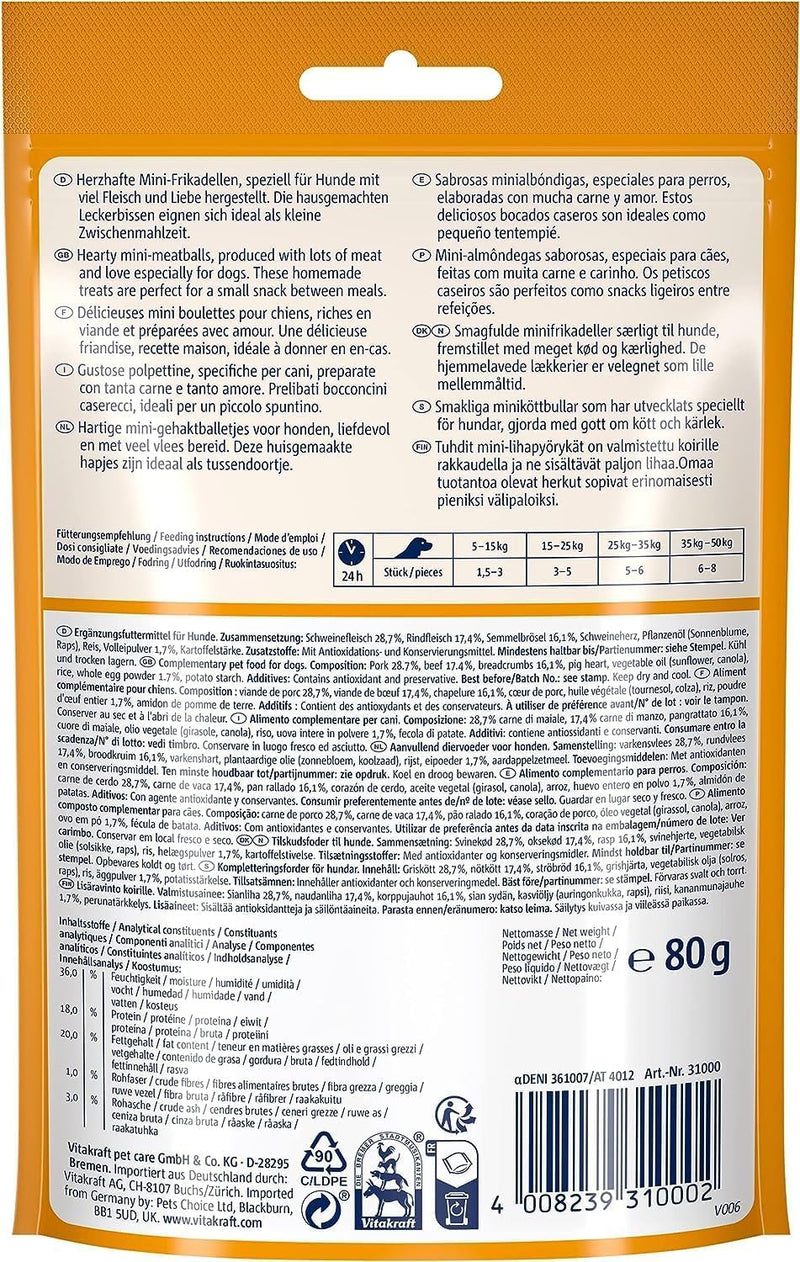 Vitakraft Meat Balls, dog treats, meaty mini meatballs, as a reward, no added sugar (1x 80g) 80 g (pack of 1) - BeesActive Australia