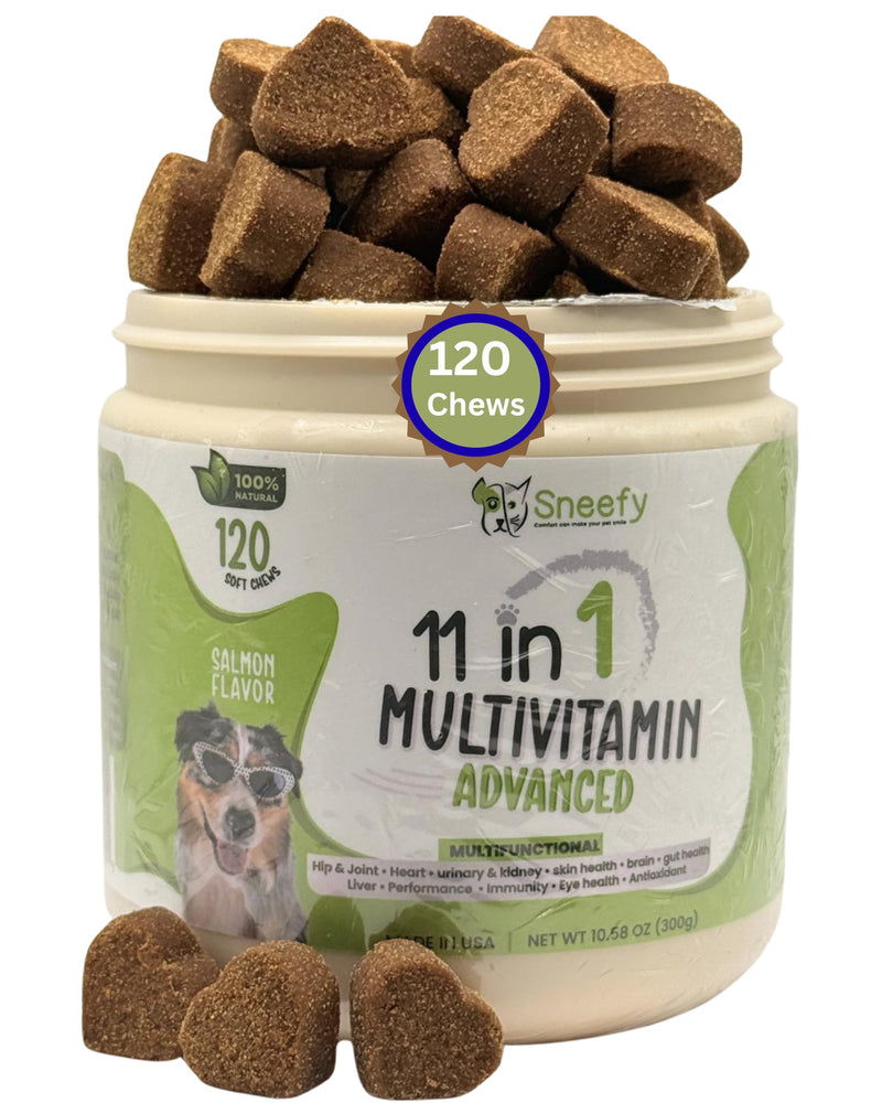 Dog Multivitamin, Chewable Dog Vitamins and Supplements for Hip & Joints, Skin & Coat, Omega 3 Fish Oil for Dogs- Senior & Puppy Multivitamin - Salmon- 120 Soft Chews