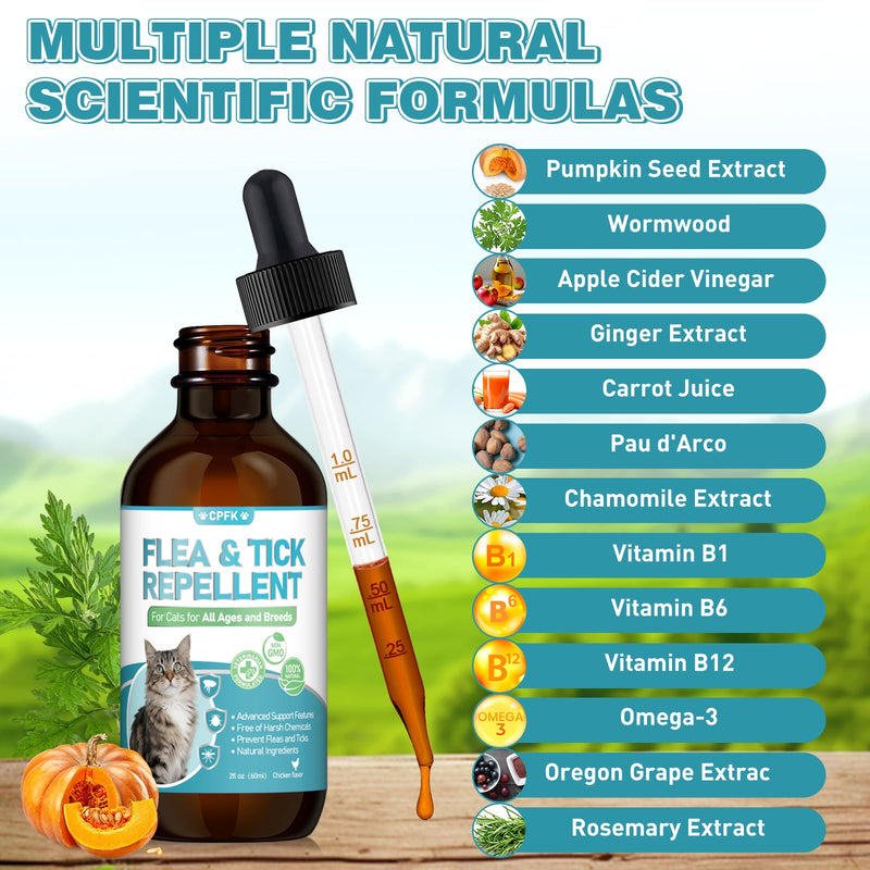 Natural Cat Care Drops Cat Health Supplement Drops Skin Itch Relief Shiny Coat with Omega-3 & Chicken Flavor Suitable for All Breeds of Cats 2 Fl Oz 2 Pack