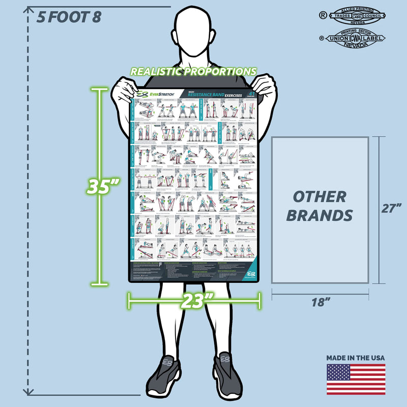 EverStretch Resistance Band Poster for Home Gym - with Video Instructions - Large 23" x 35" | Laminated Workout Chart | Resistance Band Workout Posters for Home Gym | Total Body Exercise Posters