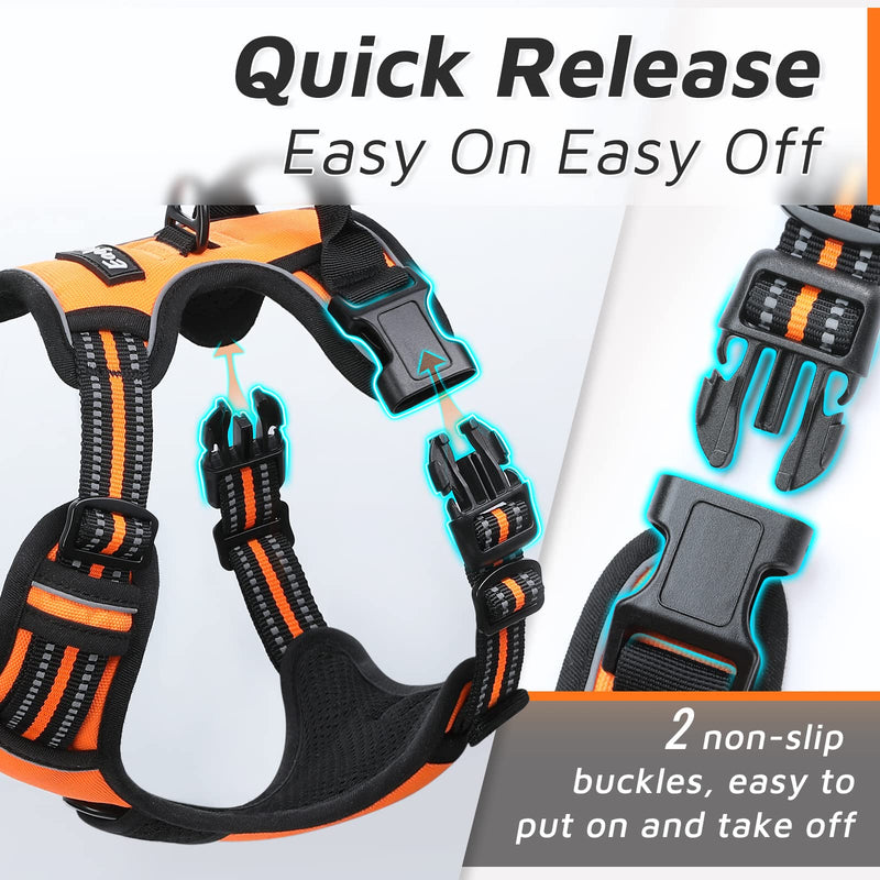 Eagloo Dog Harness for Large Dogs, No Pull Service Vest with Reflective Strips and Control Handle, Adjustable and Comfortable for Easy Walking, No Choke Pet Harness with 2 Metal Rings, Orange, L - BeesActive Australia